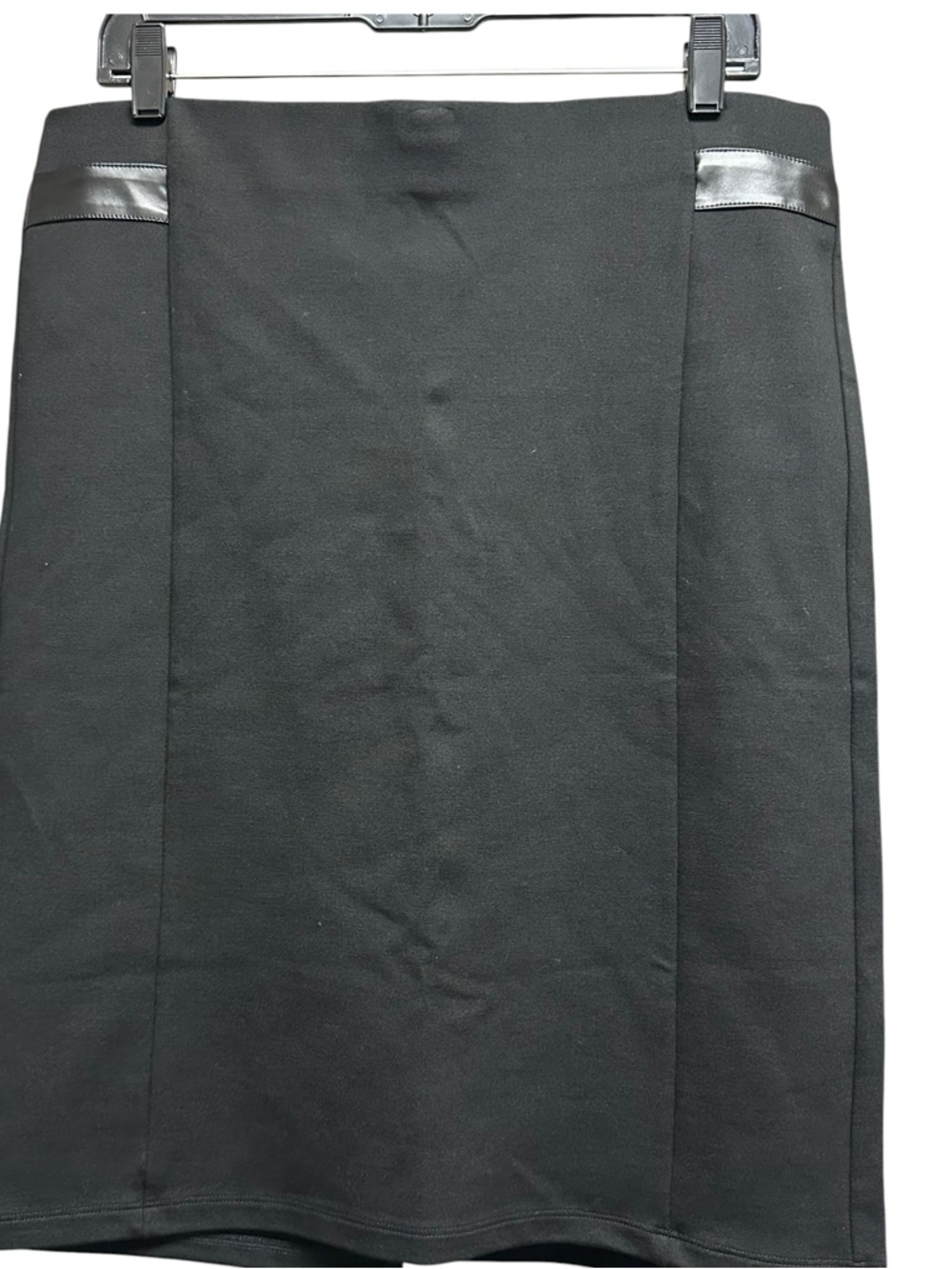 Madison Black Pencil Skirt with Faux Leather Trim